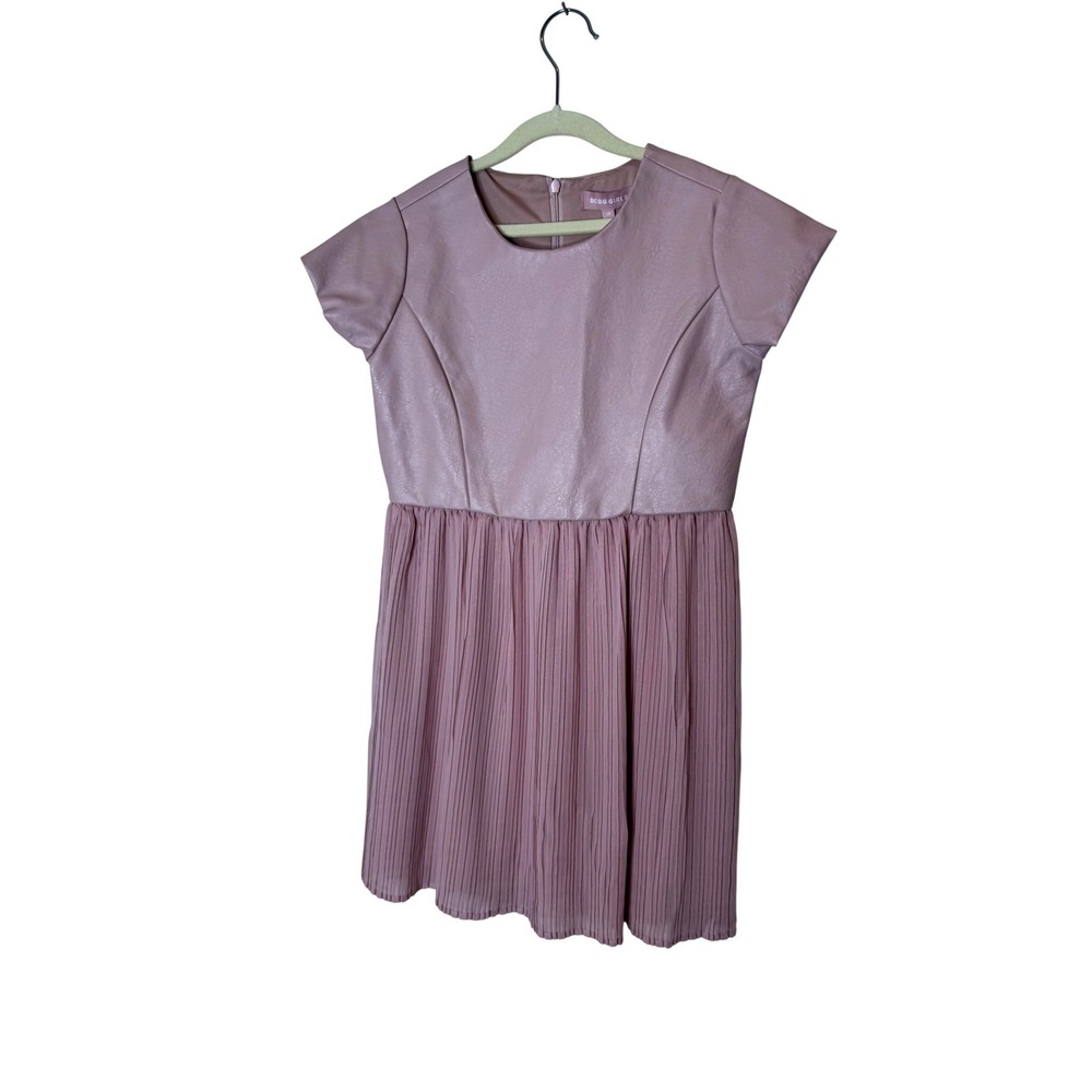 BCBG Girls Dress Girls 10 Pink Faux Leather Pleated Knee Skirt Party Wedding